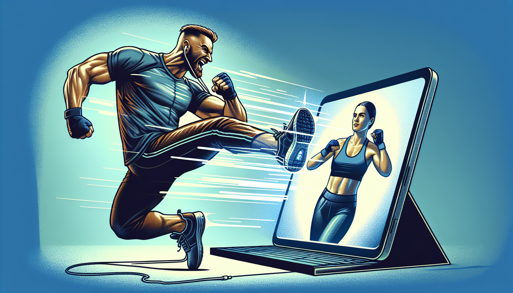 Illustration of a fitness coach providing online training