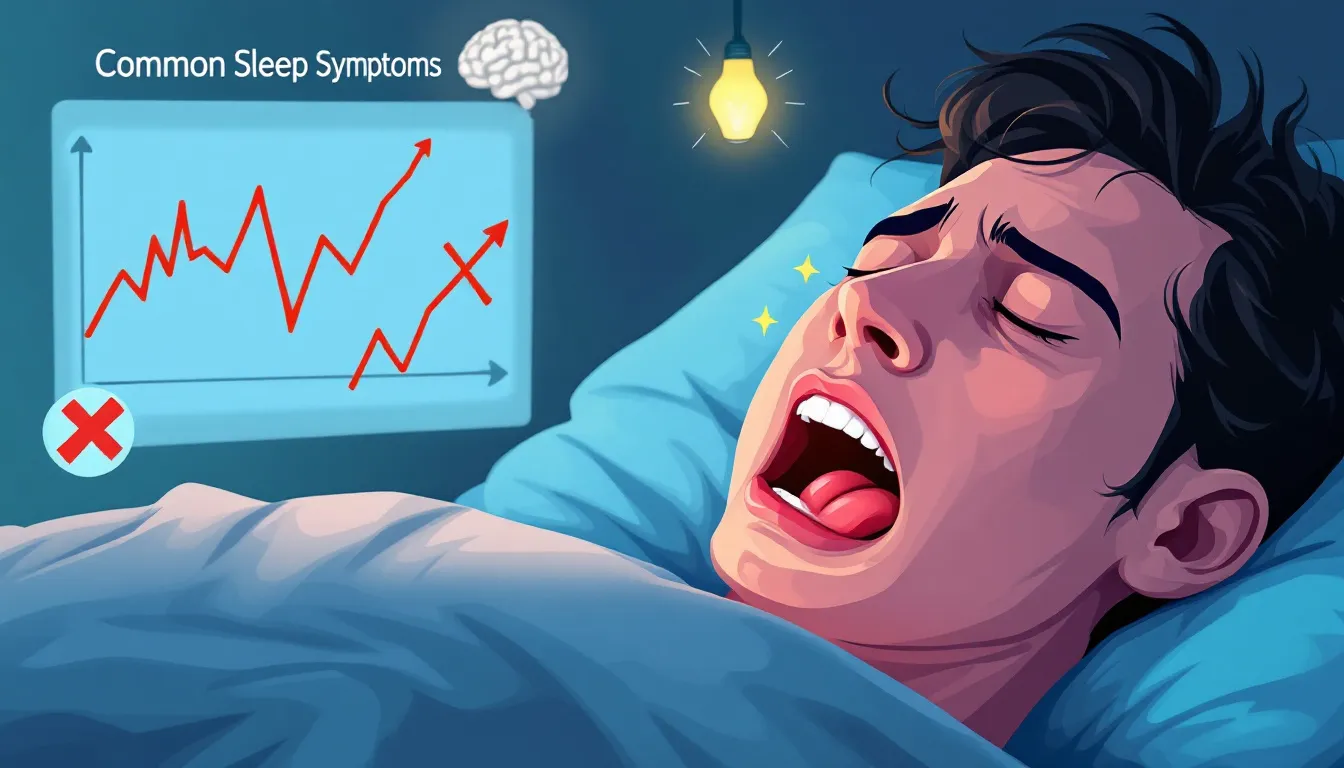 A visual representation of common symptoms of sleep apnea, including fatigue and snoring.