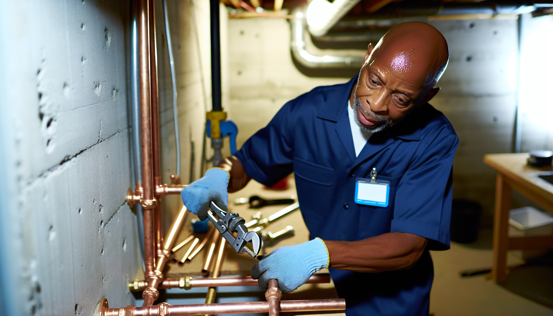 Photo of a licensed plumber working on pipes