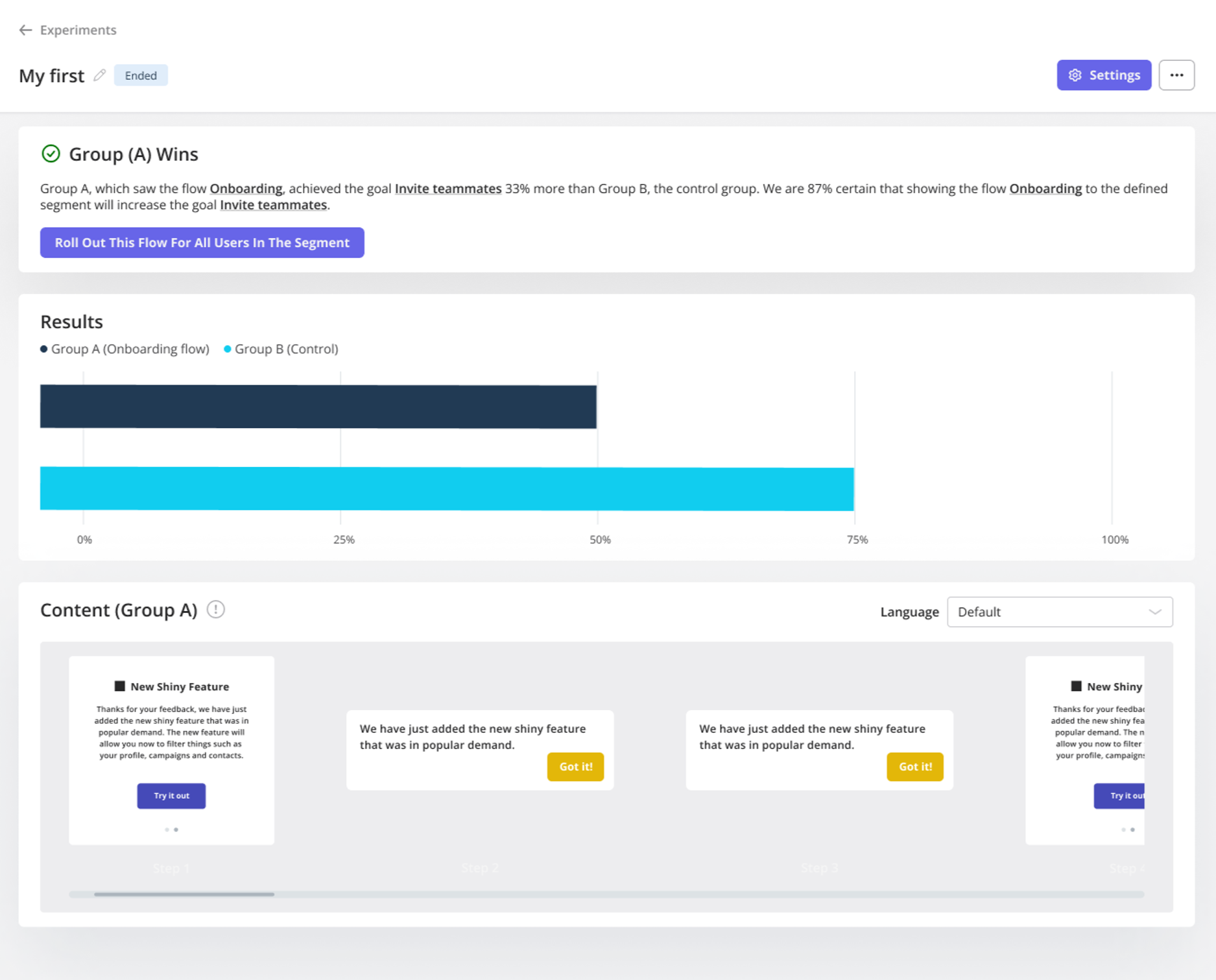 A/B test your user onboarding in Userpilot