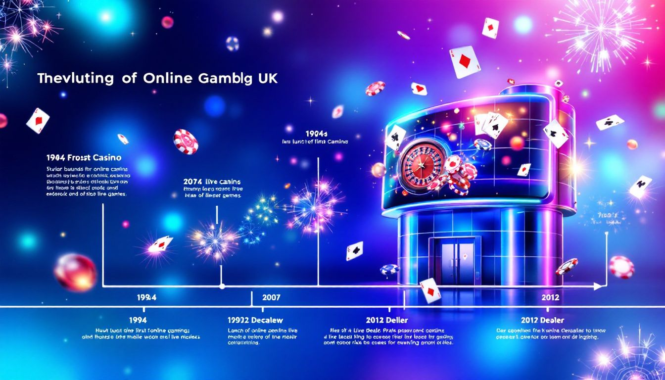 A visual representation of the evolution of online gambling in the UK, showcasing various online casino games.