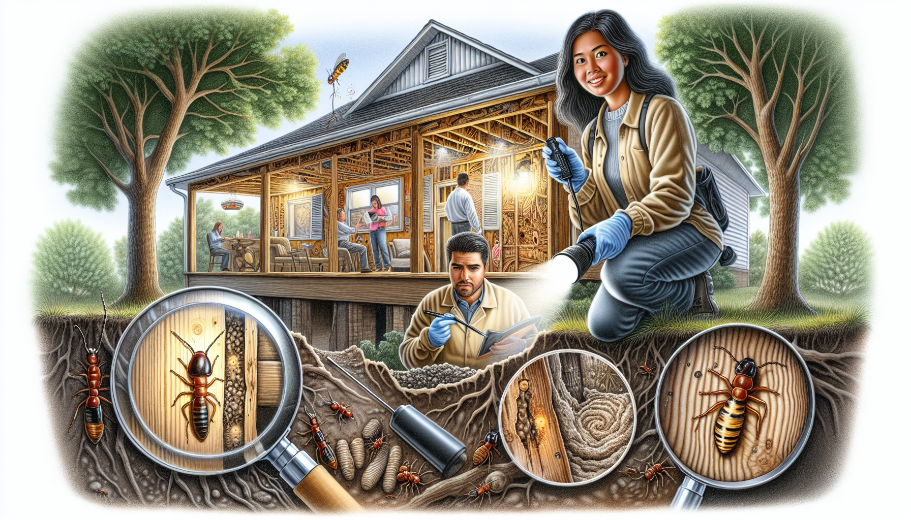 Drawing of a termite inspection process