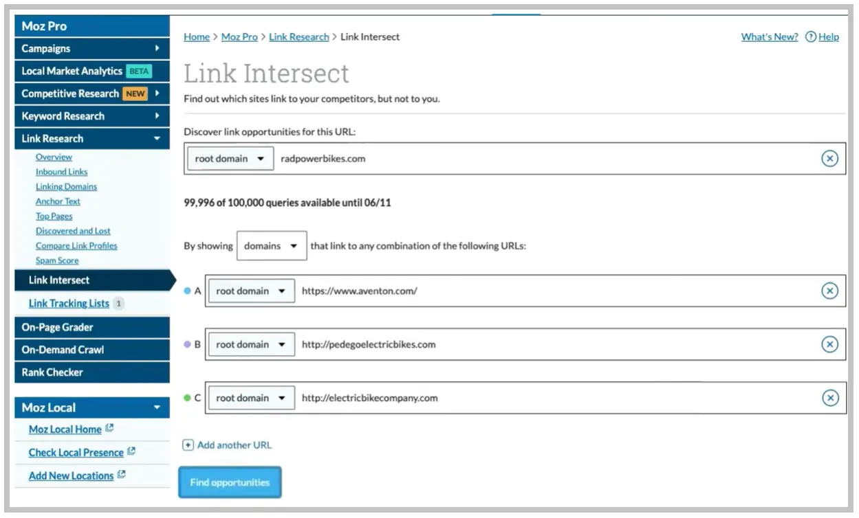 Moz Link Intersect Tool Screenshot