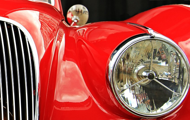 jaguar, antique car, red