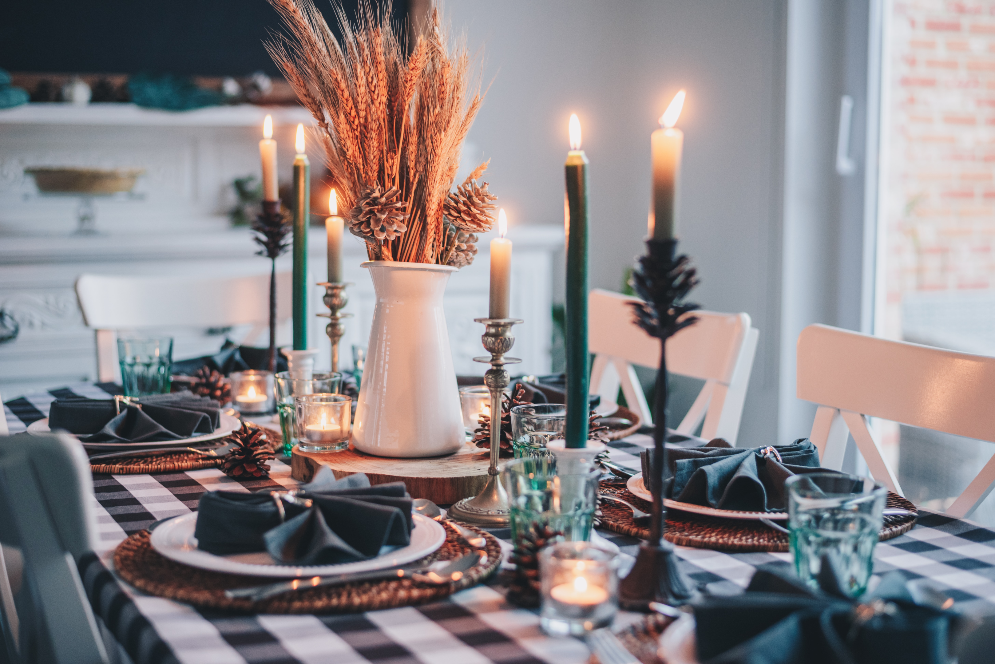 christmas decorations on dining table 
