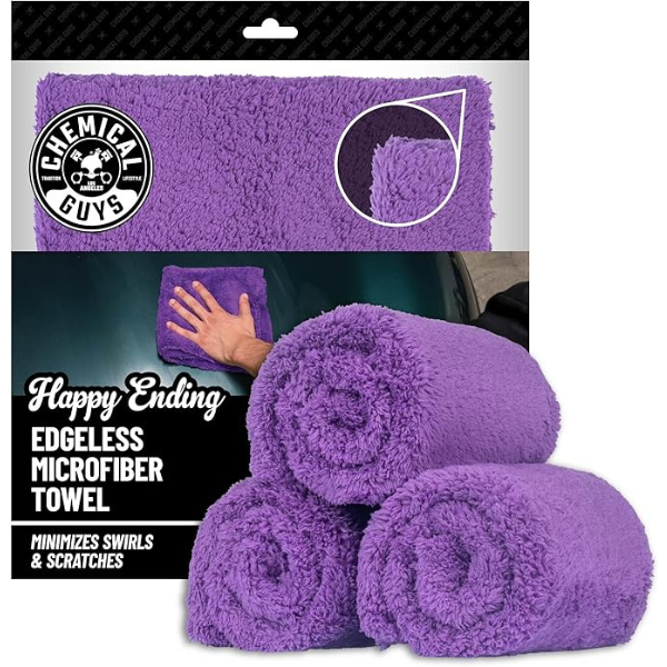 Chemical Guys MIC34803 Happy Ending Ultra Plush Edgeless Microfiber Towel (Purple, 16" x 16")