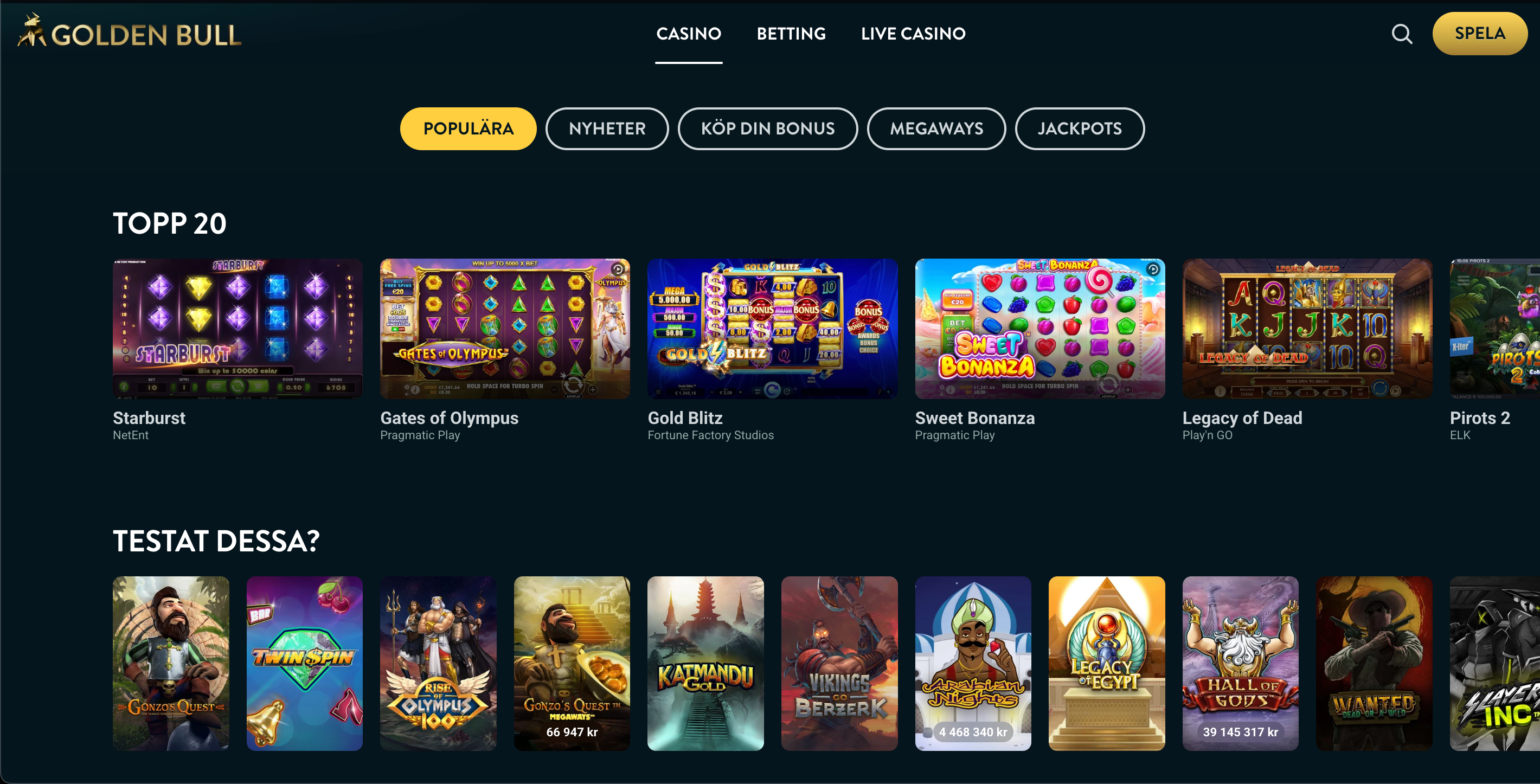 golden bull populära slots