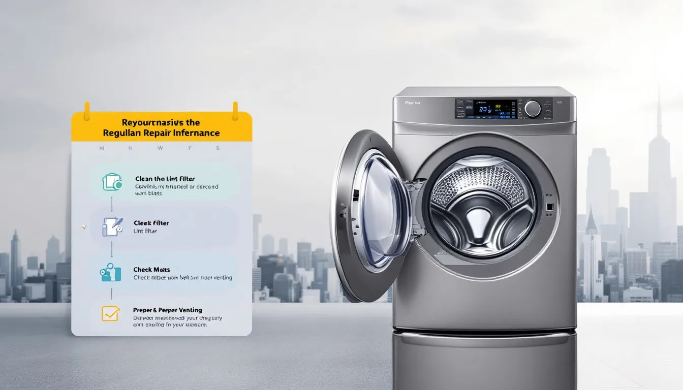 Maintenance tips for American Dryer Corporation laundry equipment, featuring a well-maintained dryer.