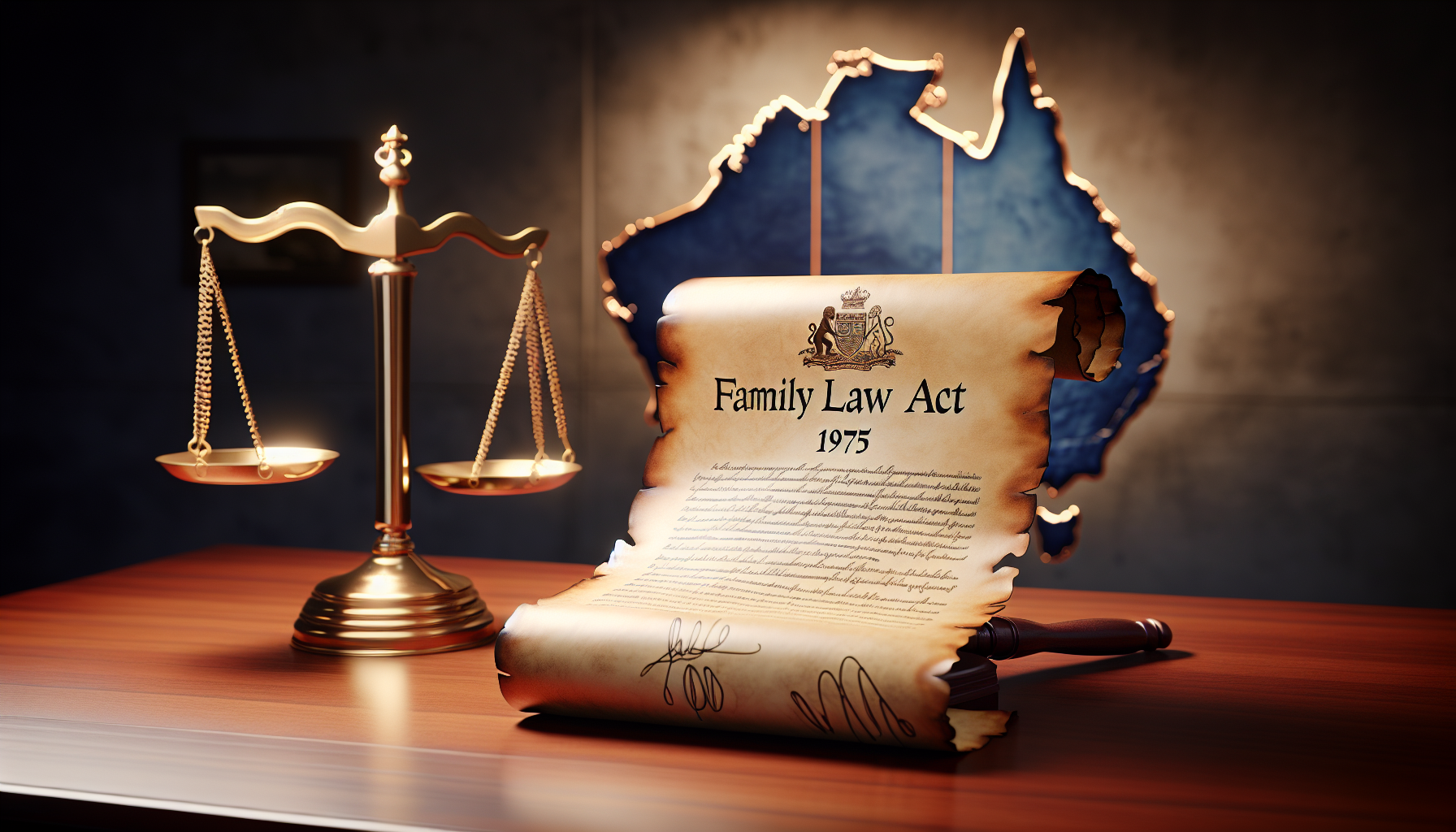 Illustration of a legal document in Family Law in Australia with 'Family Law Act 1975' written on it