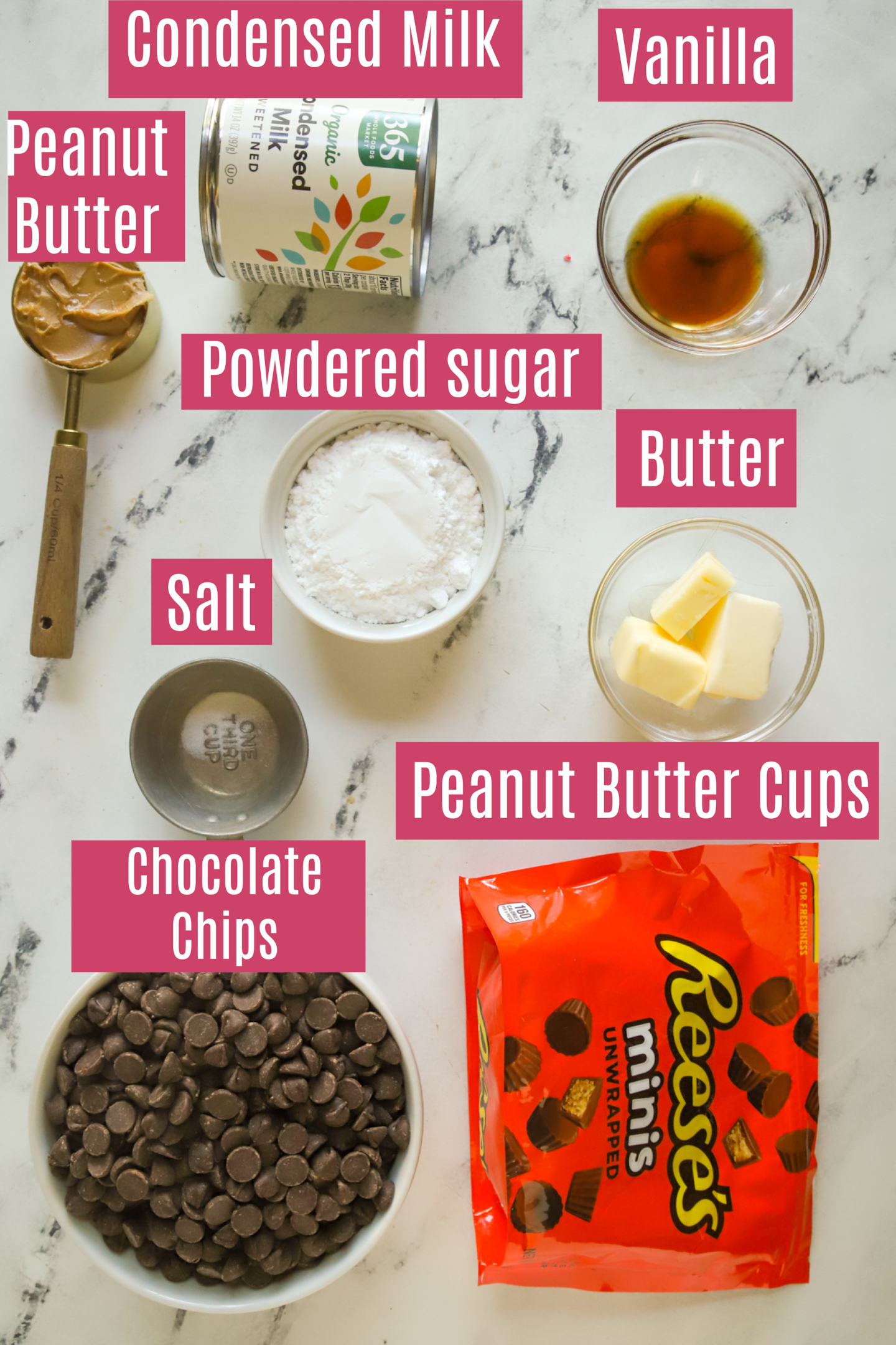 ingredients for chocolate peanut butter fudge recipe