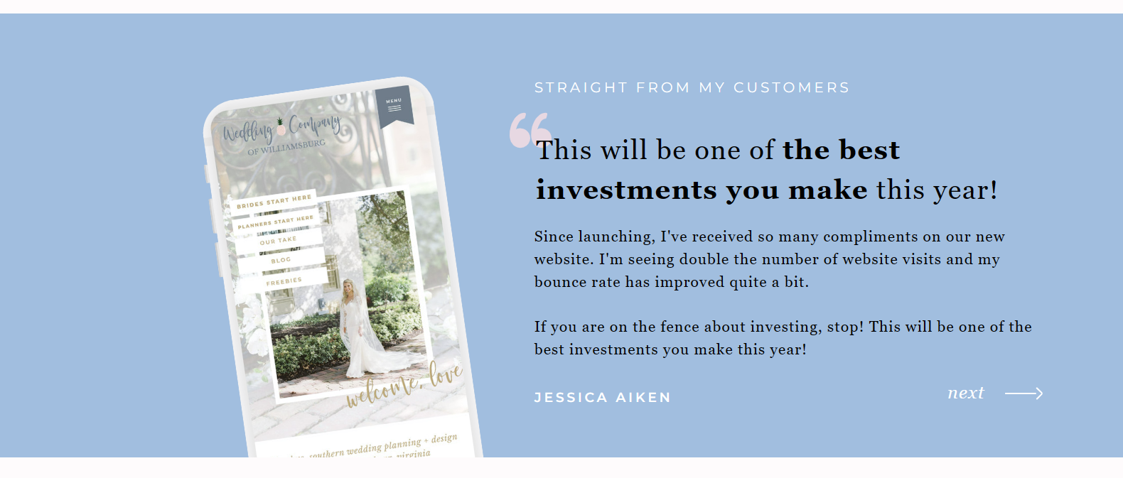 client testimonials about page