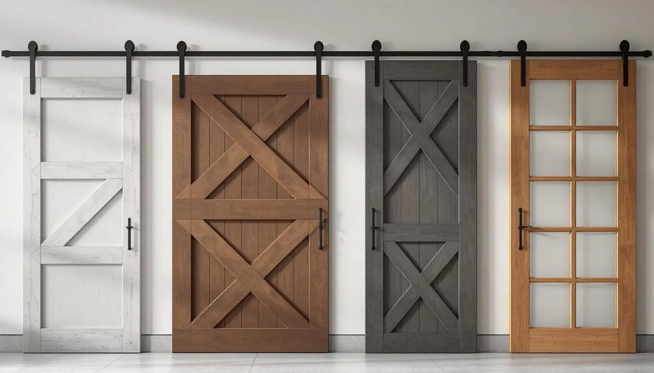 A selection of various barn door designs showcasing different styles and materials.