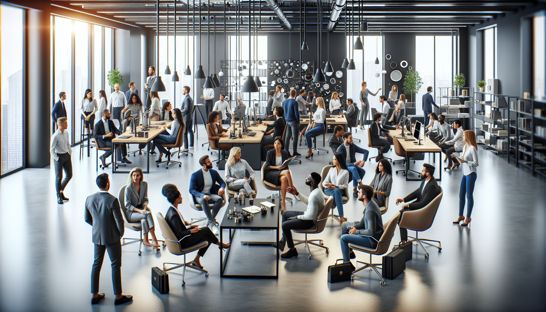 Valve's innovative work environment with employees collaborating in a modern office space