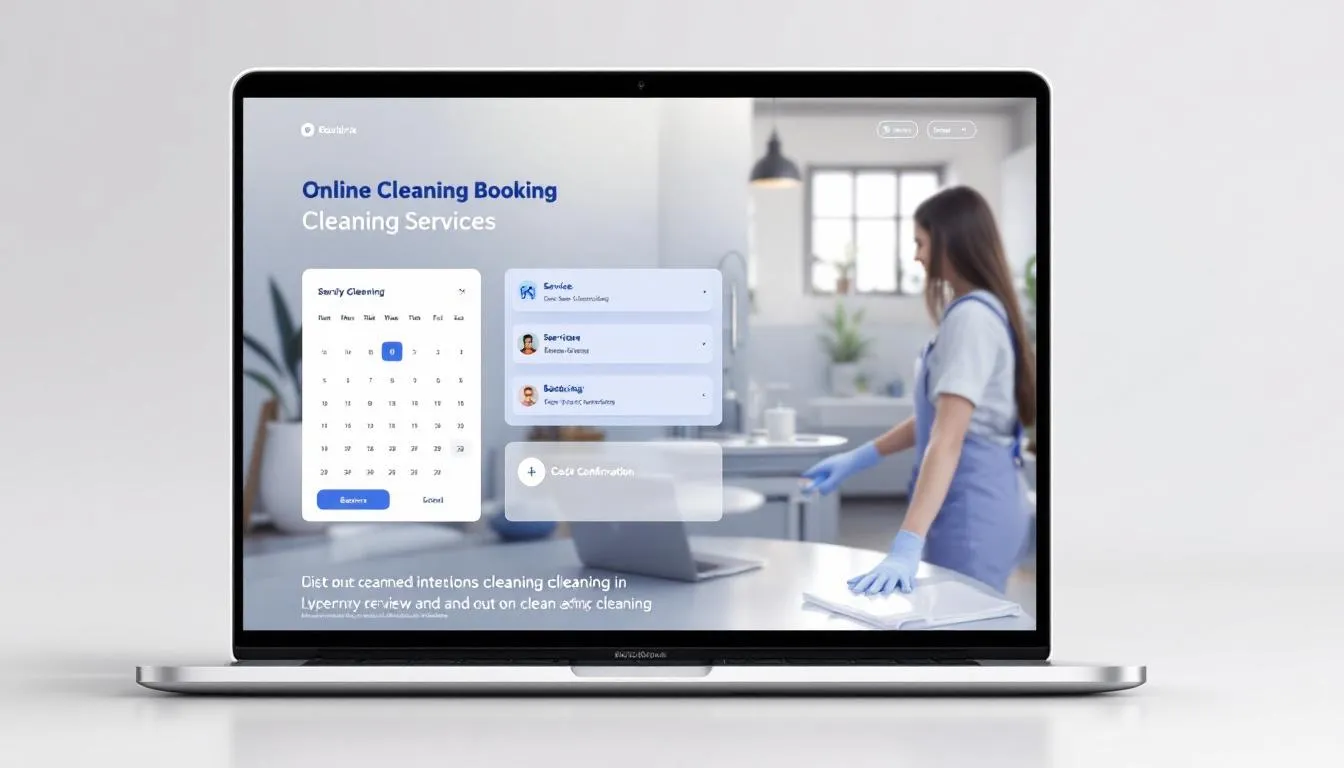 An online booking interface for cleaning services displayed on a laptop screen.