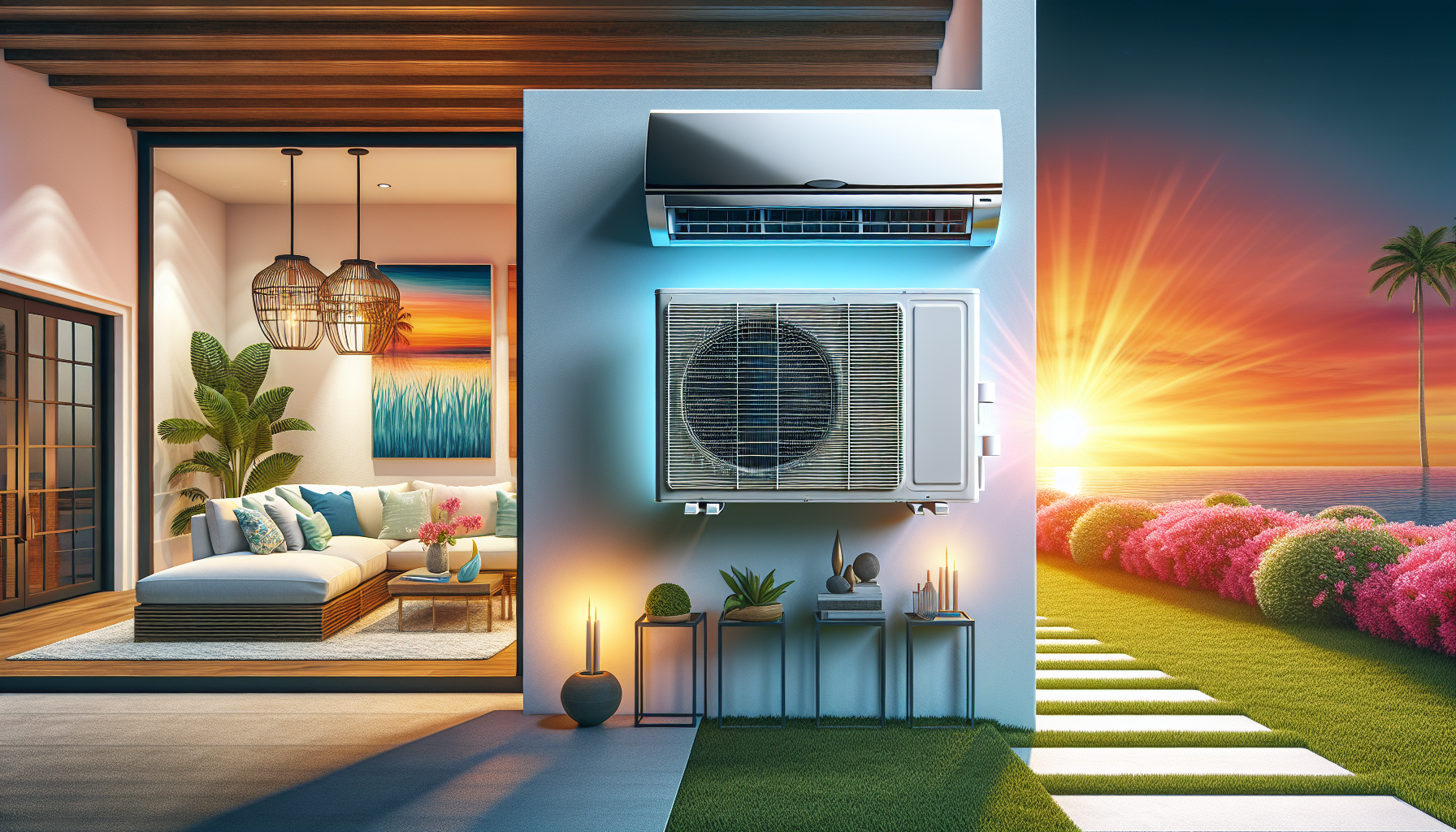 Illustration of a modern air conditioning unit in a Florida home