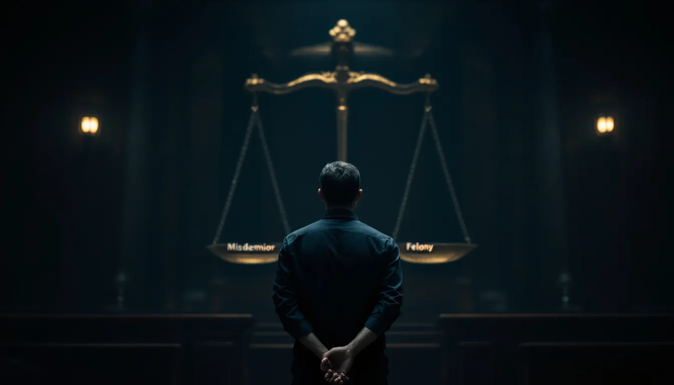 Factors influencing jail sentences for misdemeanors, depicted with a blurred scale of justice.