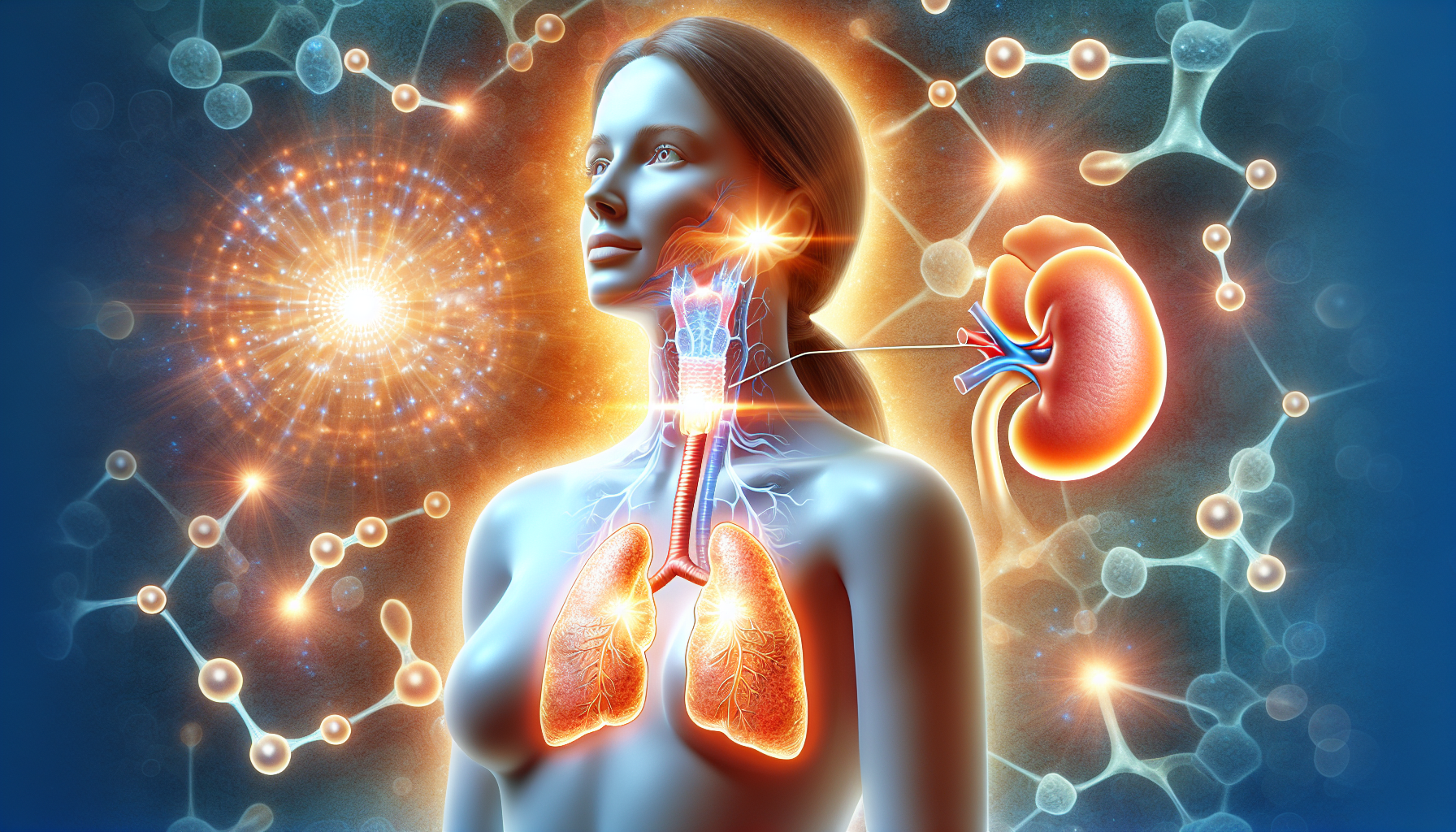 Artistic representation of the impact of collagen on reducing stress hormones for thyroid health