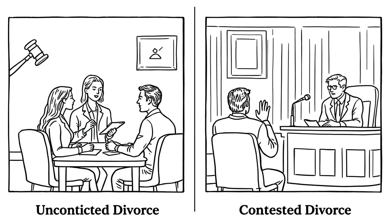Different types of divorce in Texas, including uncontested and contested divorces.