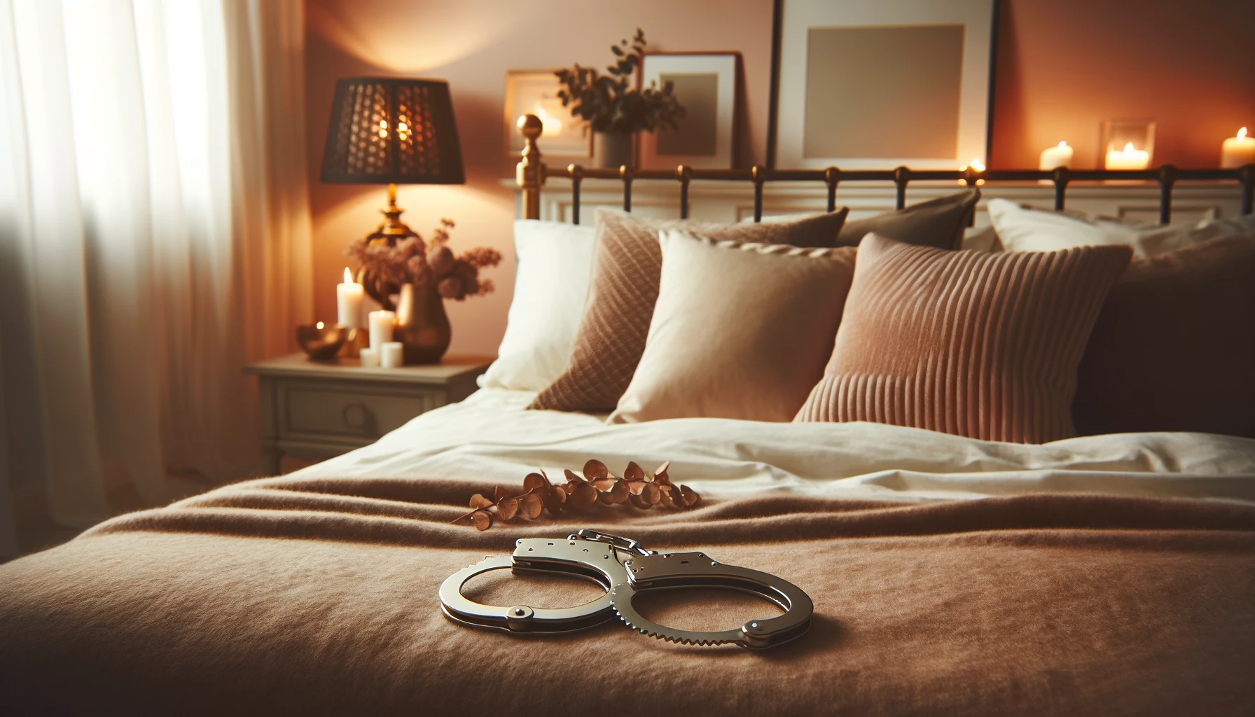 Illustration of handcuffs on a bed