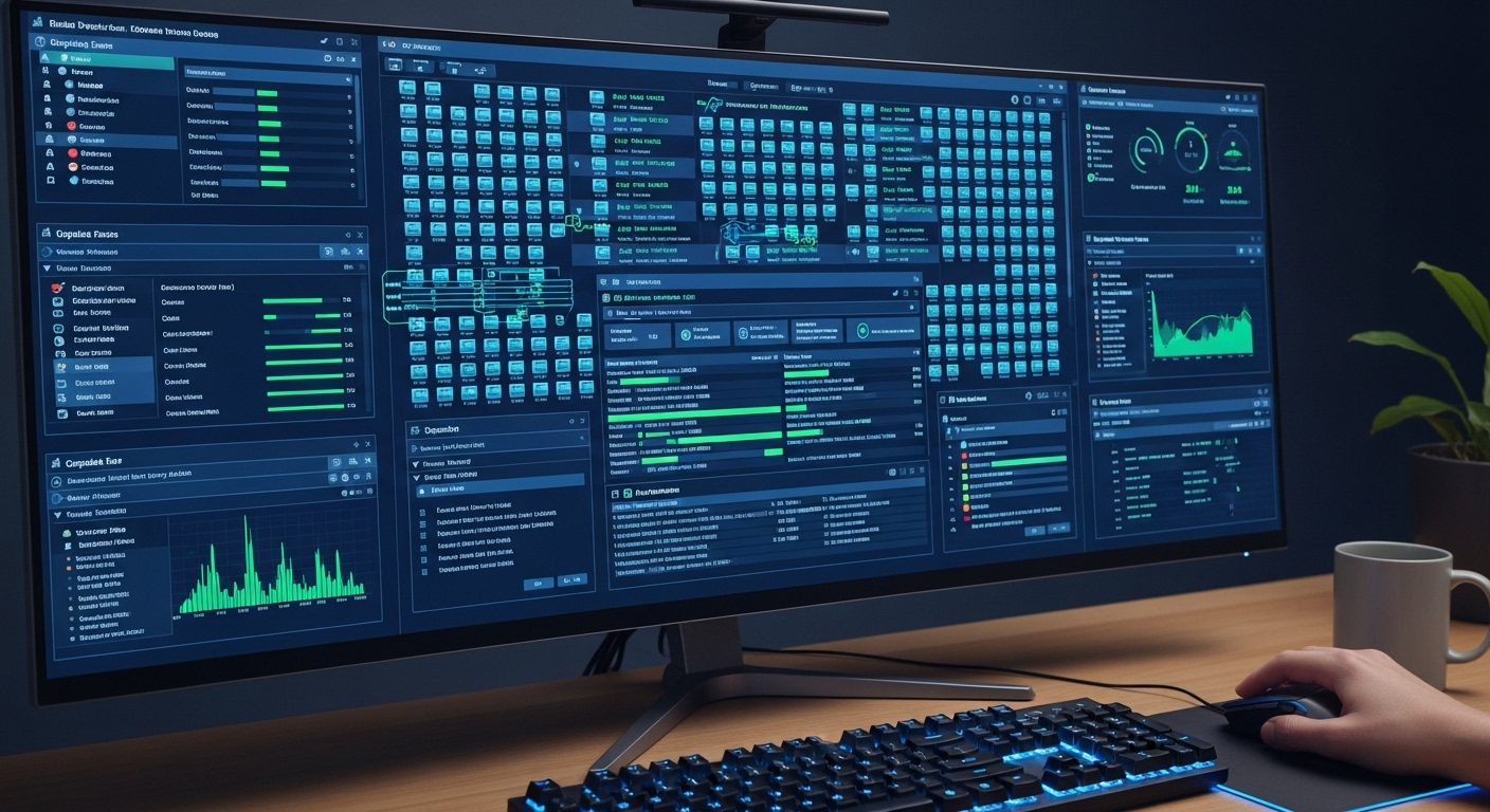 Centralized desktop management console applying updates and security patches across hundreds of virtual machines.