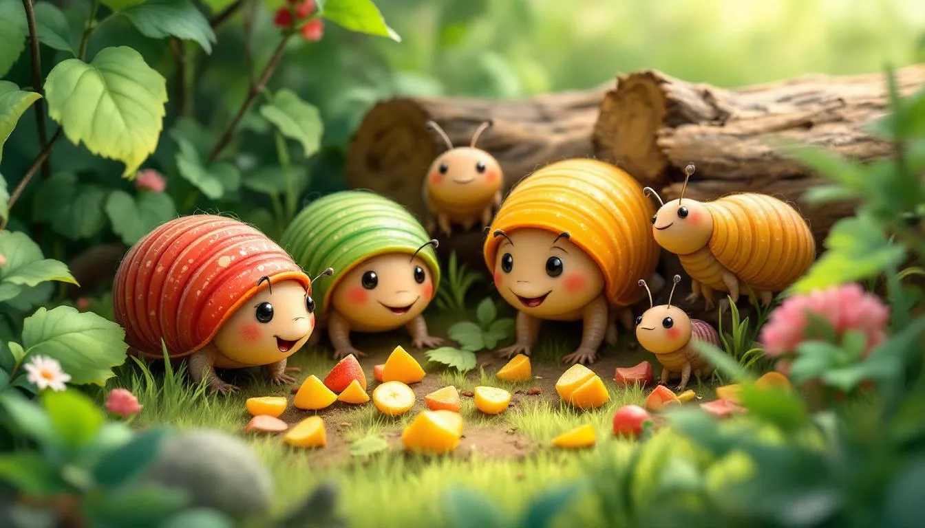 A close-up of woodlice in their natural habitat, showcasing their diet.