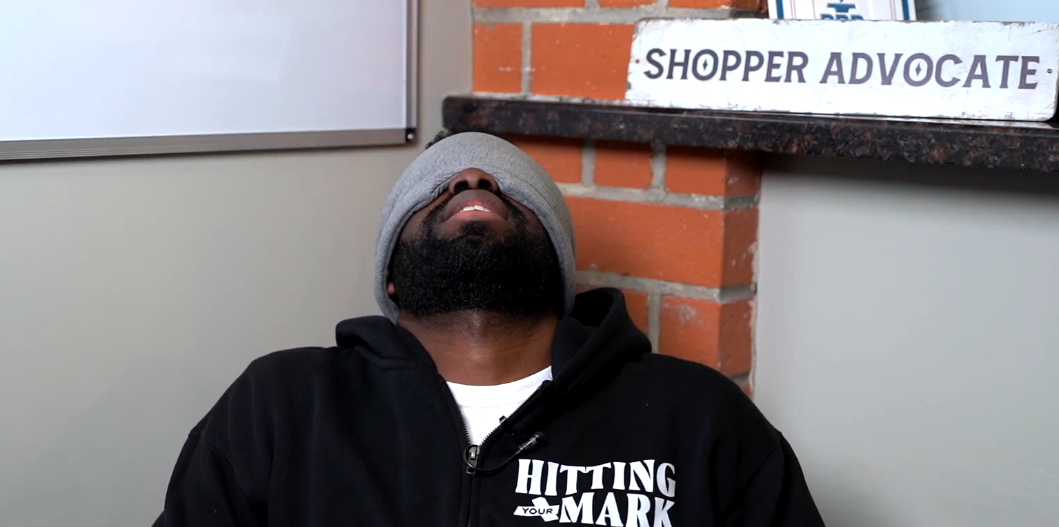 testing the Freshme sleep mask in the office