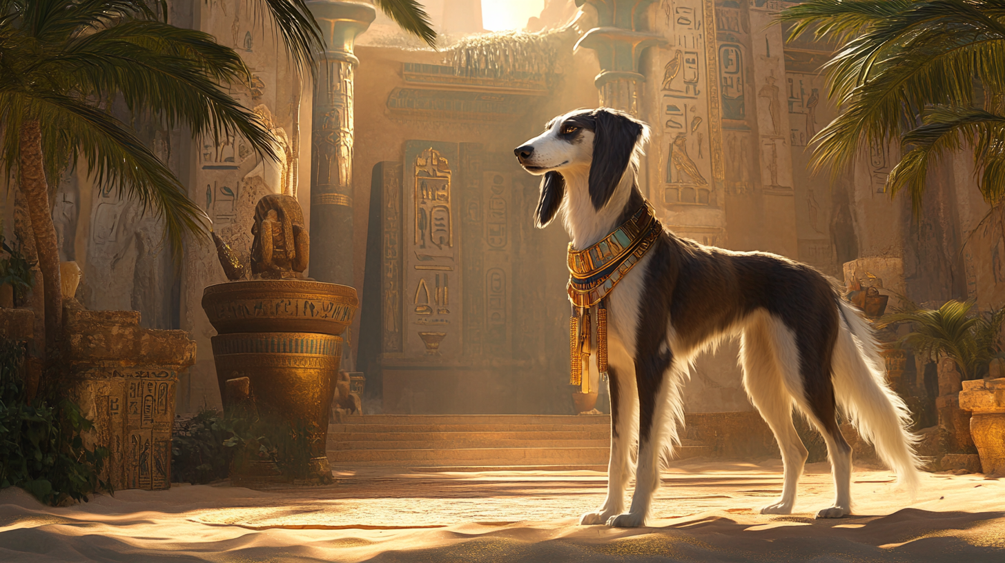 An AI generated image of a Saluki in Ancient Egypt
