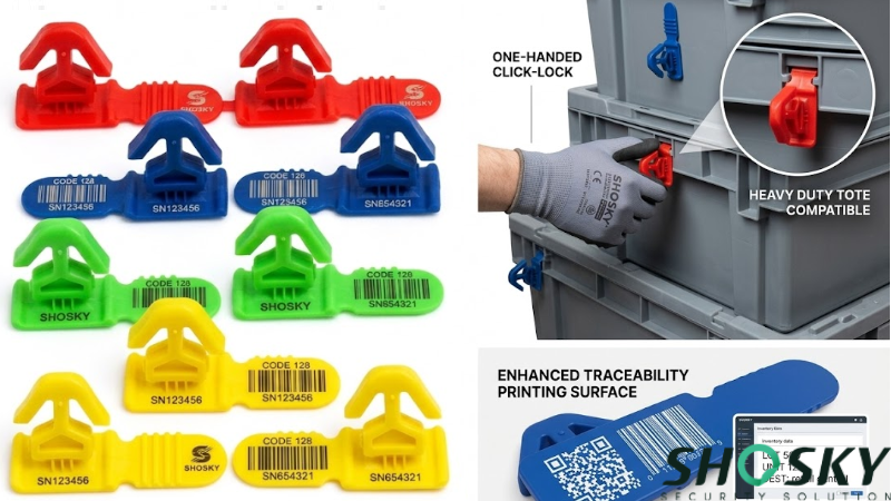 Set of plastic padlock seals applied to different items