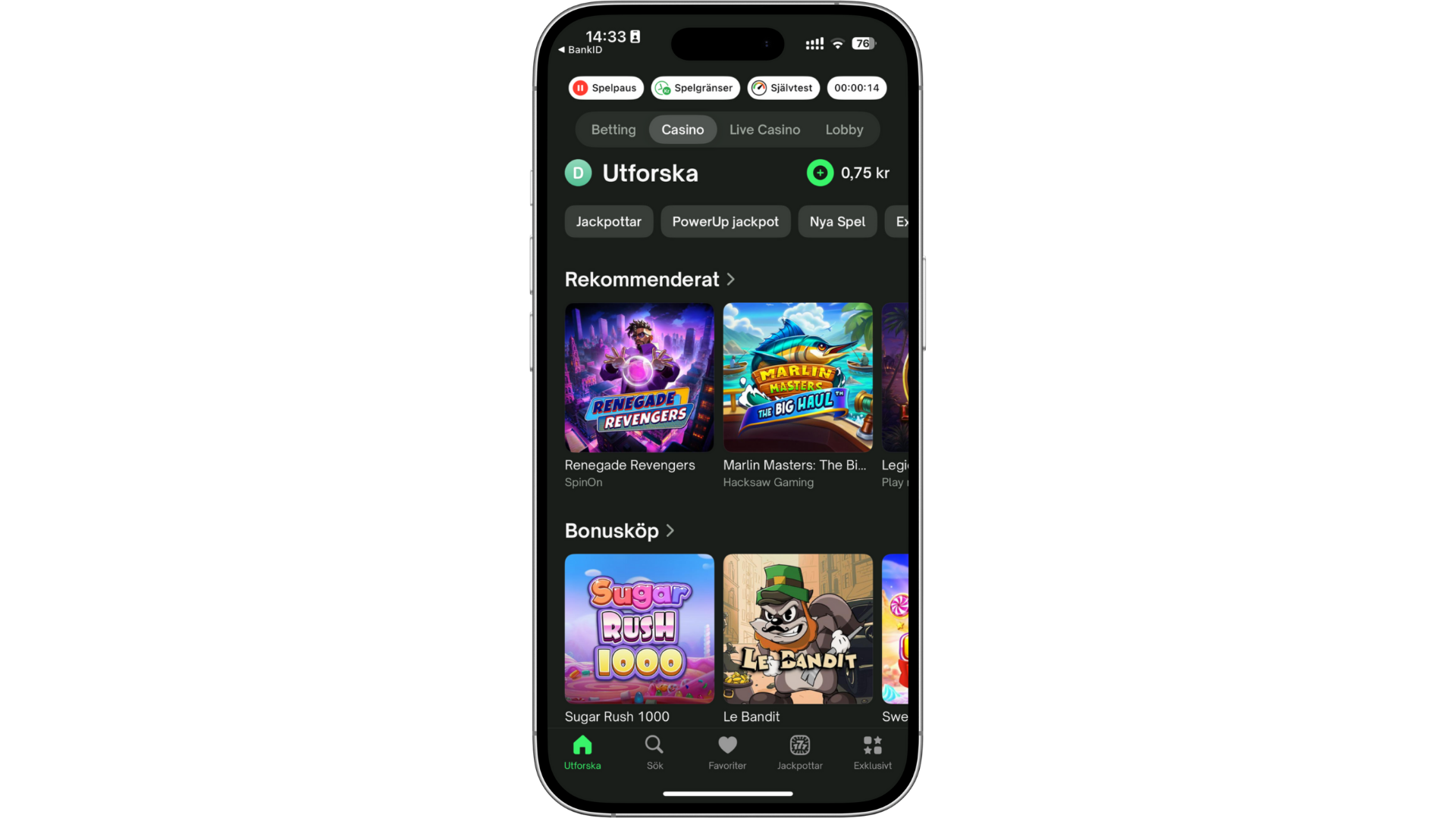 Comeon online casino i mobilen