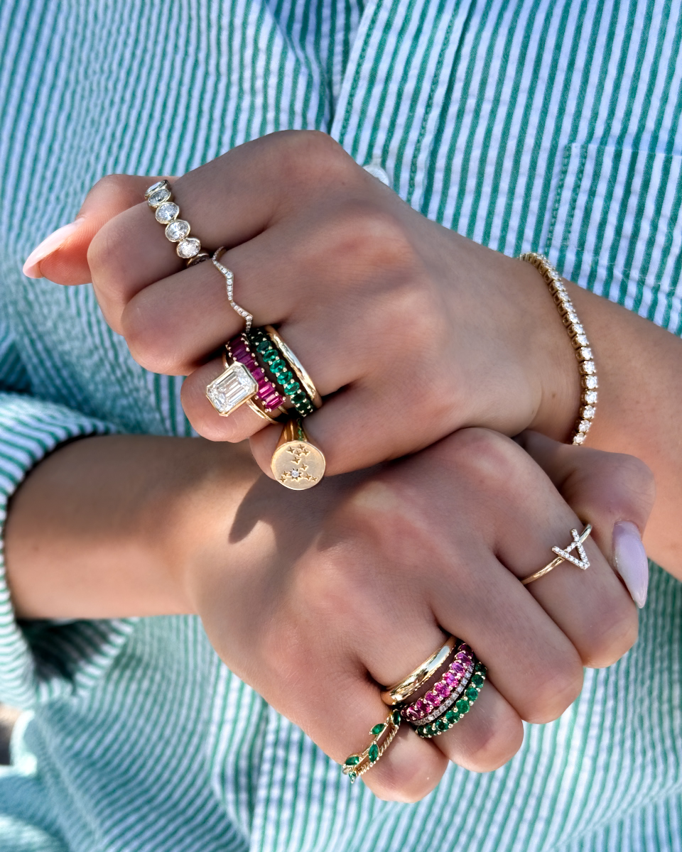 GOODSTONE Penumbra Bezel Set Engagement Ring With Emerald Cut