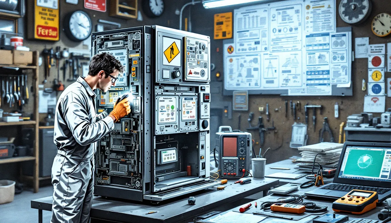 Dispensers being checked for optimal condition.