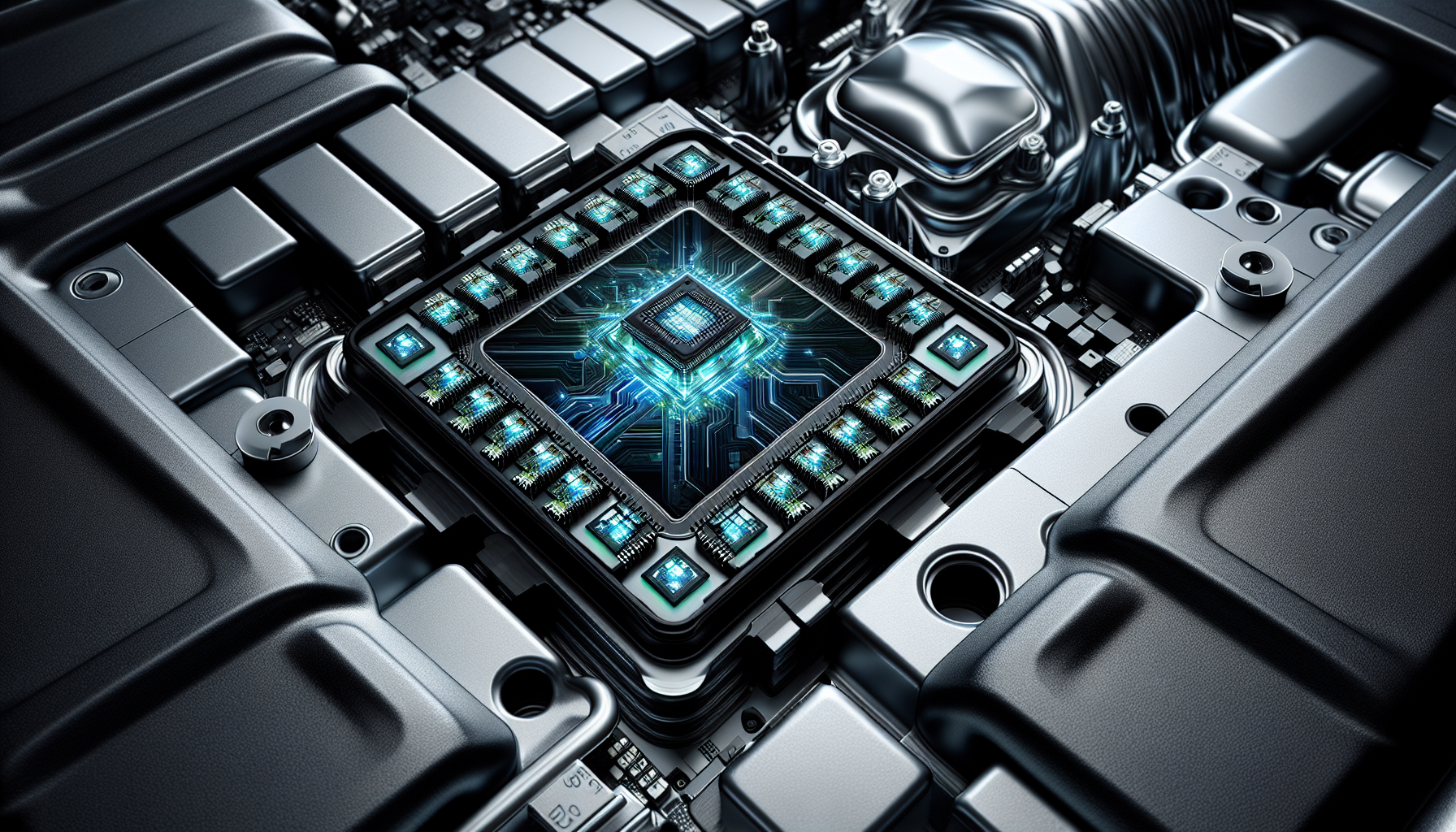 Illustration of semiconductor chips in car engine control unit