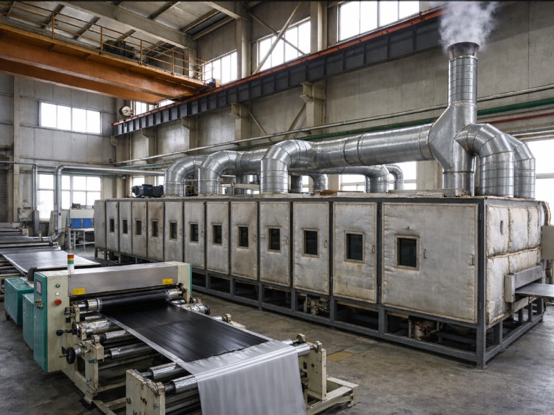 Electrode coating line and drying ovens generating solvent-laden exhaust air in lithium-ion battery production