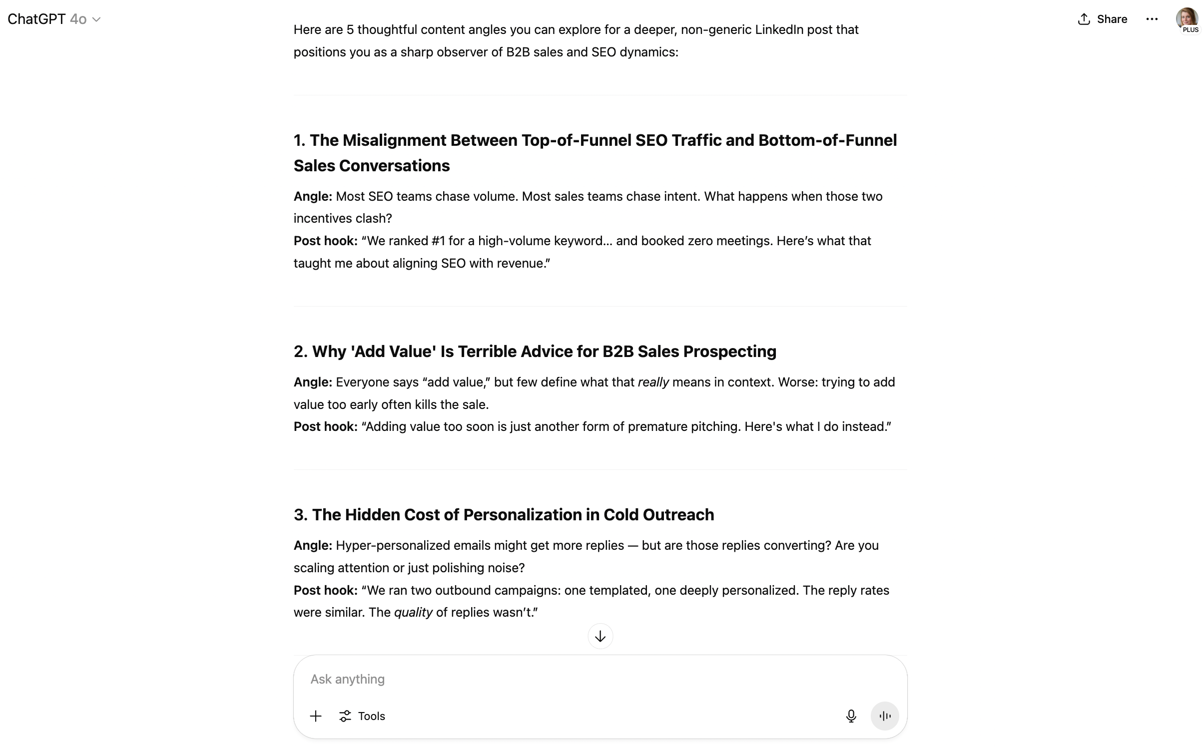 AI-generated thought leadership post angles
