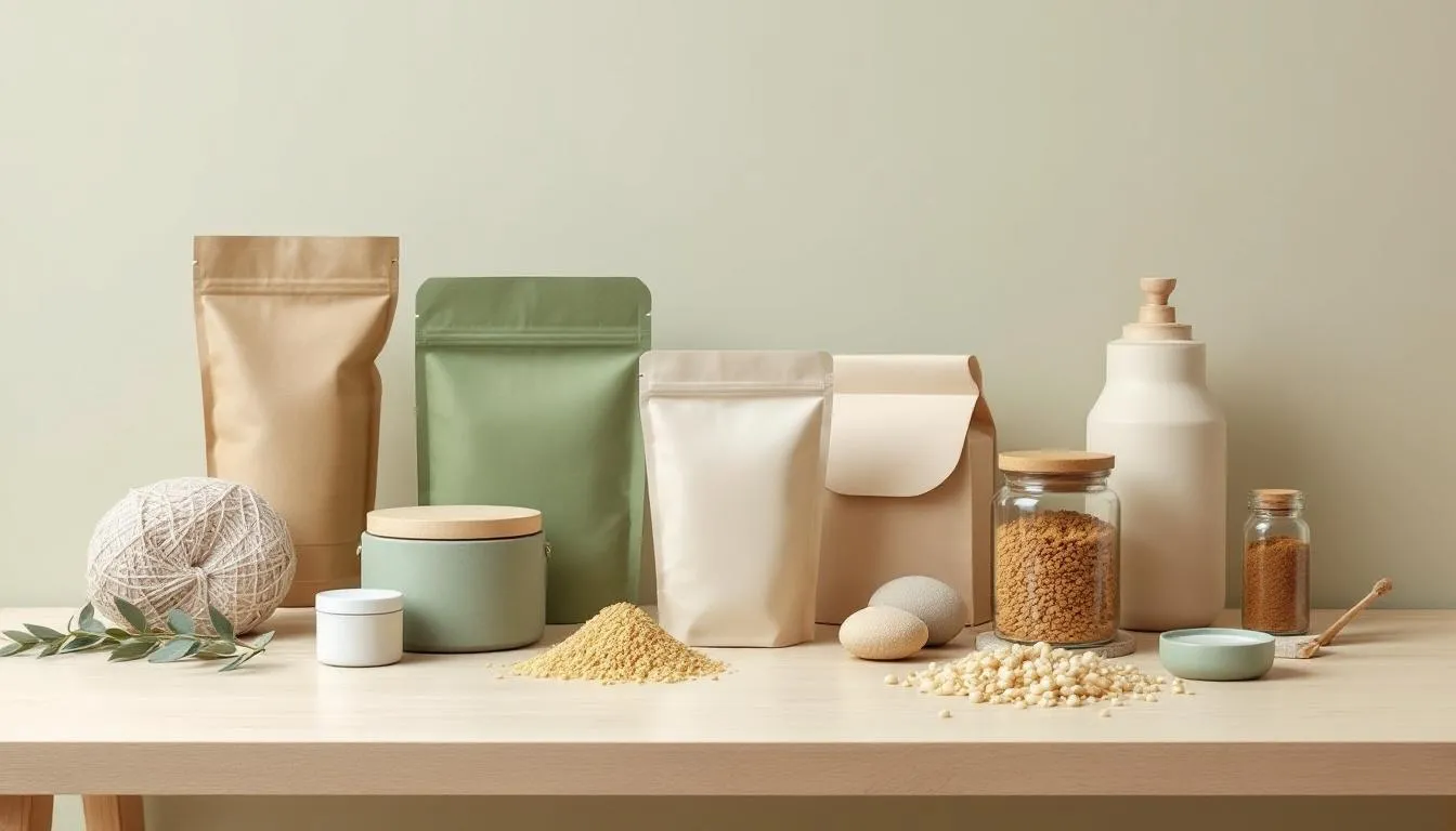 Innovative packaging solutions for eco-friendly products displayed on a clean surface.