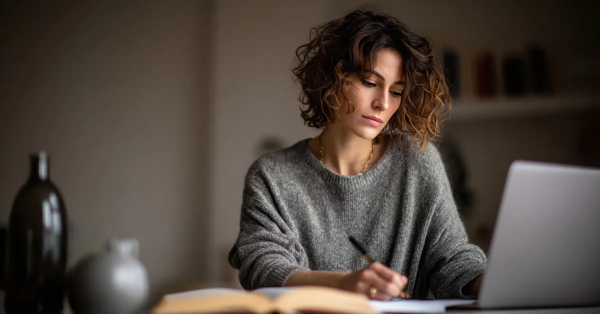 Woman reviewing online earnings data related to average male onlyfans income.