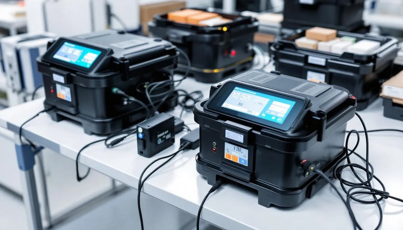 The image showcases professional thermal packaging containers equipped with temperature monitoring devices, designed to address cold chain challenges in industries such as life sciences. These insulated packaging solutions ensure the integrity and protection of temperature-sensitive products during transportation.