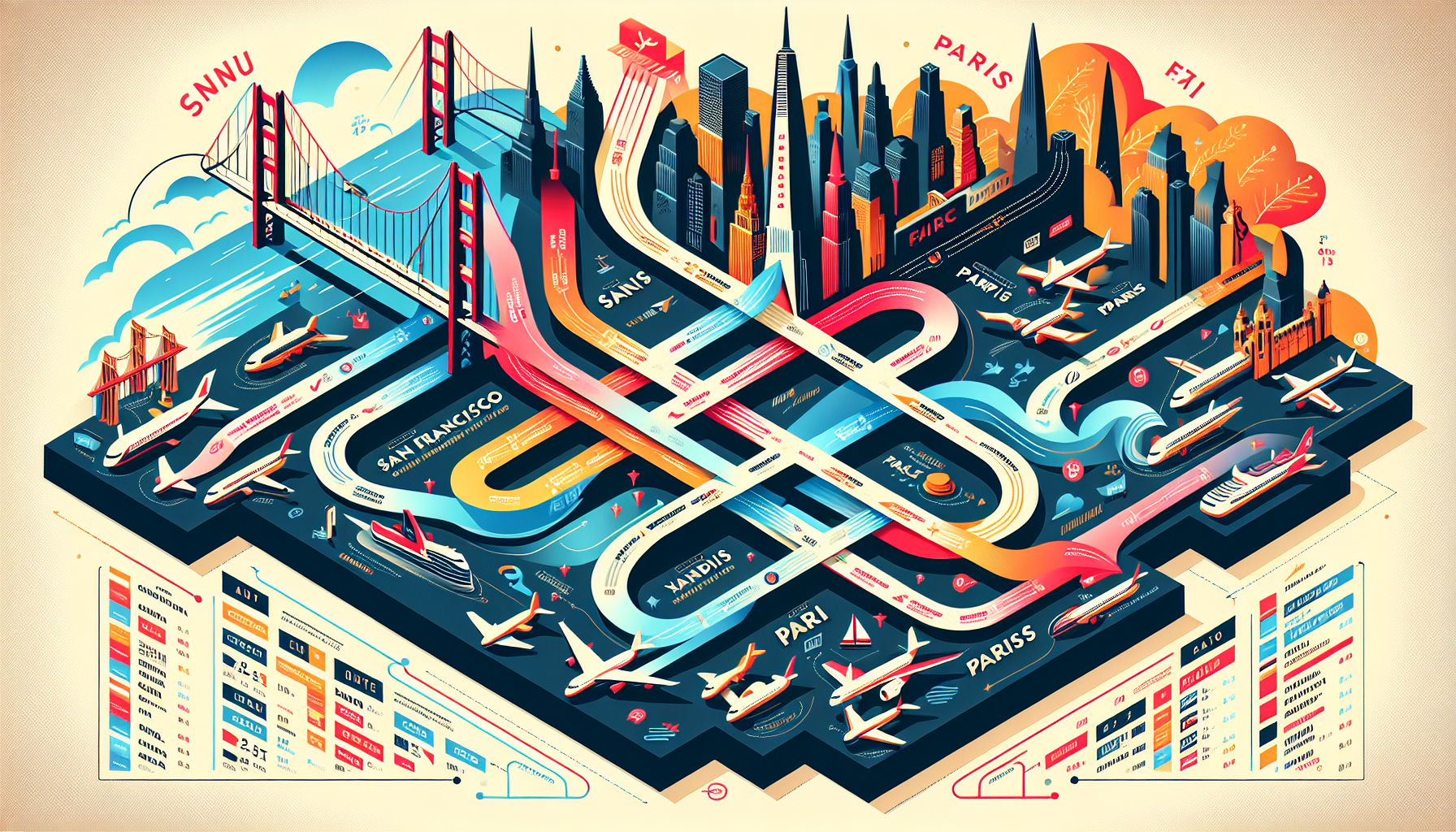 Diagram of direct flights from San Francisco to Paris.