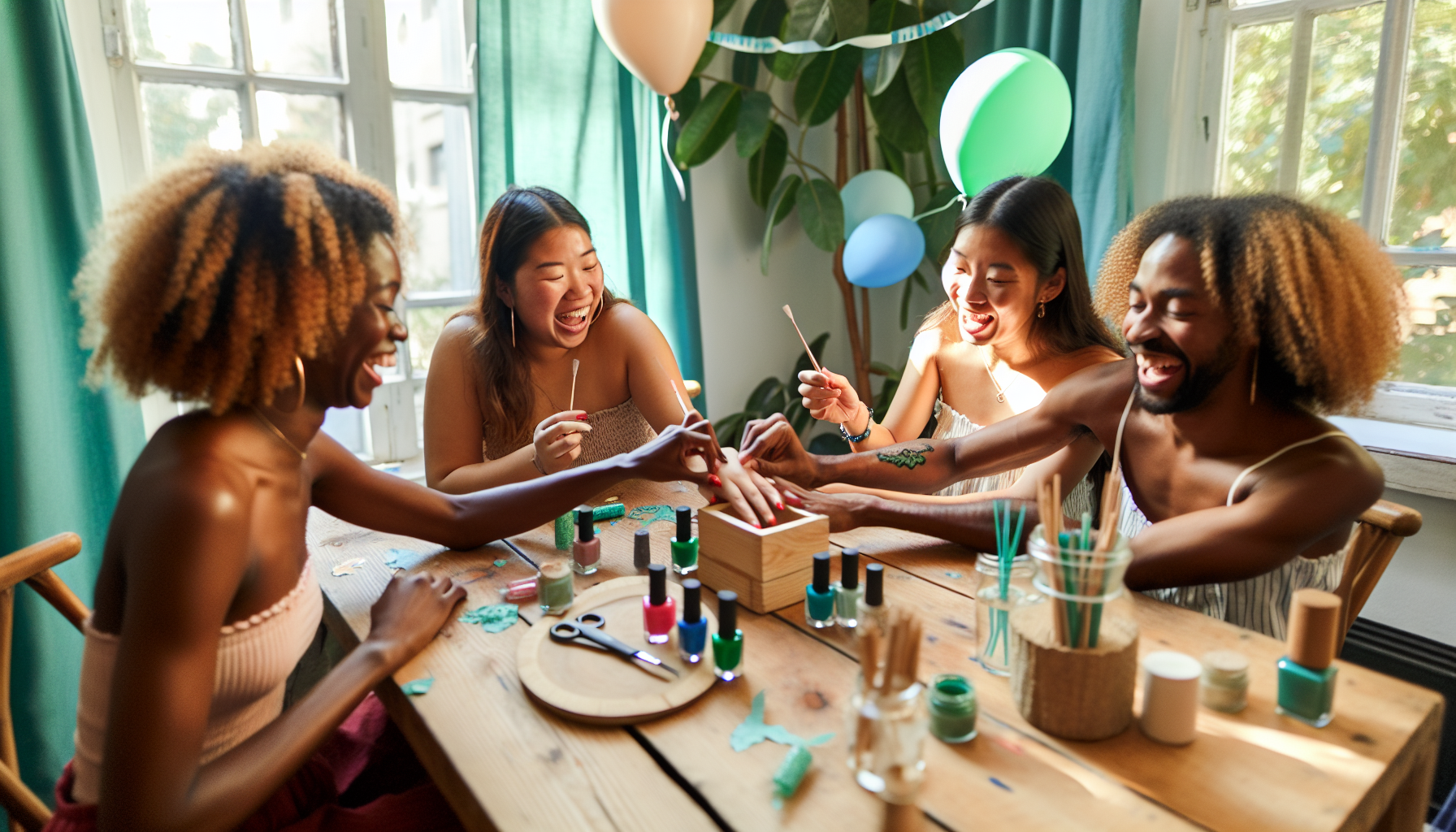 Group of friends celebrating at an organic nail party