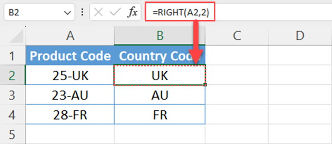 RIGHT function in Microsoft Excel
