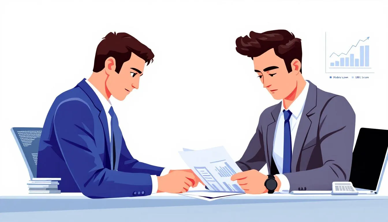 9e75248e 0fe5 4603 b522 2d04078edb73 A person looking at financial documents, contemplating a mudra loan without CIBIL score.