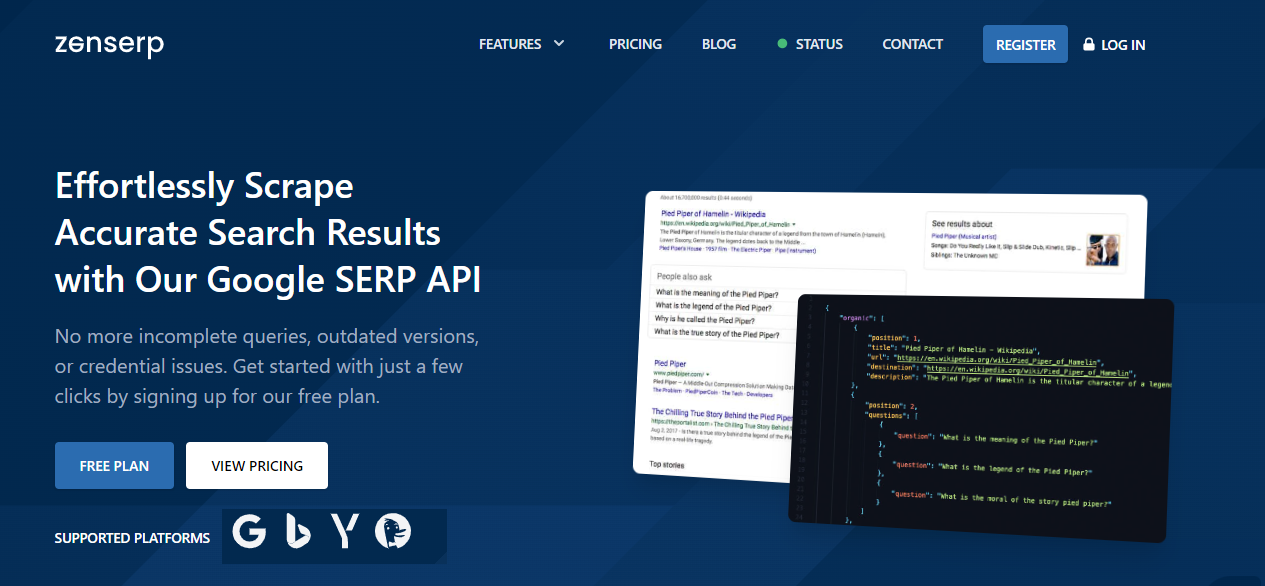 Zenserp google scraping API to scrape google search results for search engine optimization