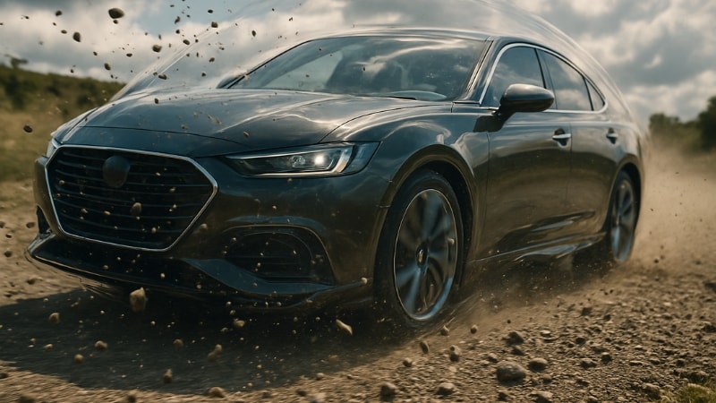 A PPF protecting the car from rock and gravel on the road