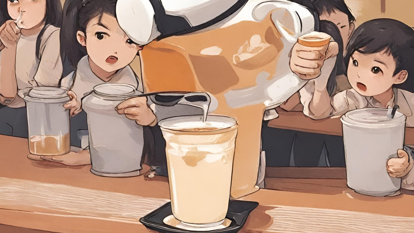 A cup of milk tea with an unpleasant taste and smell