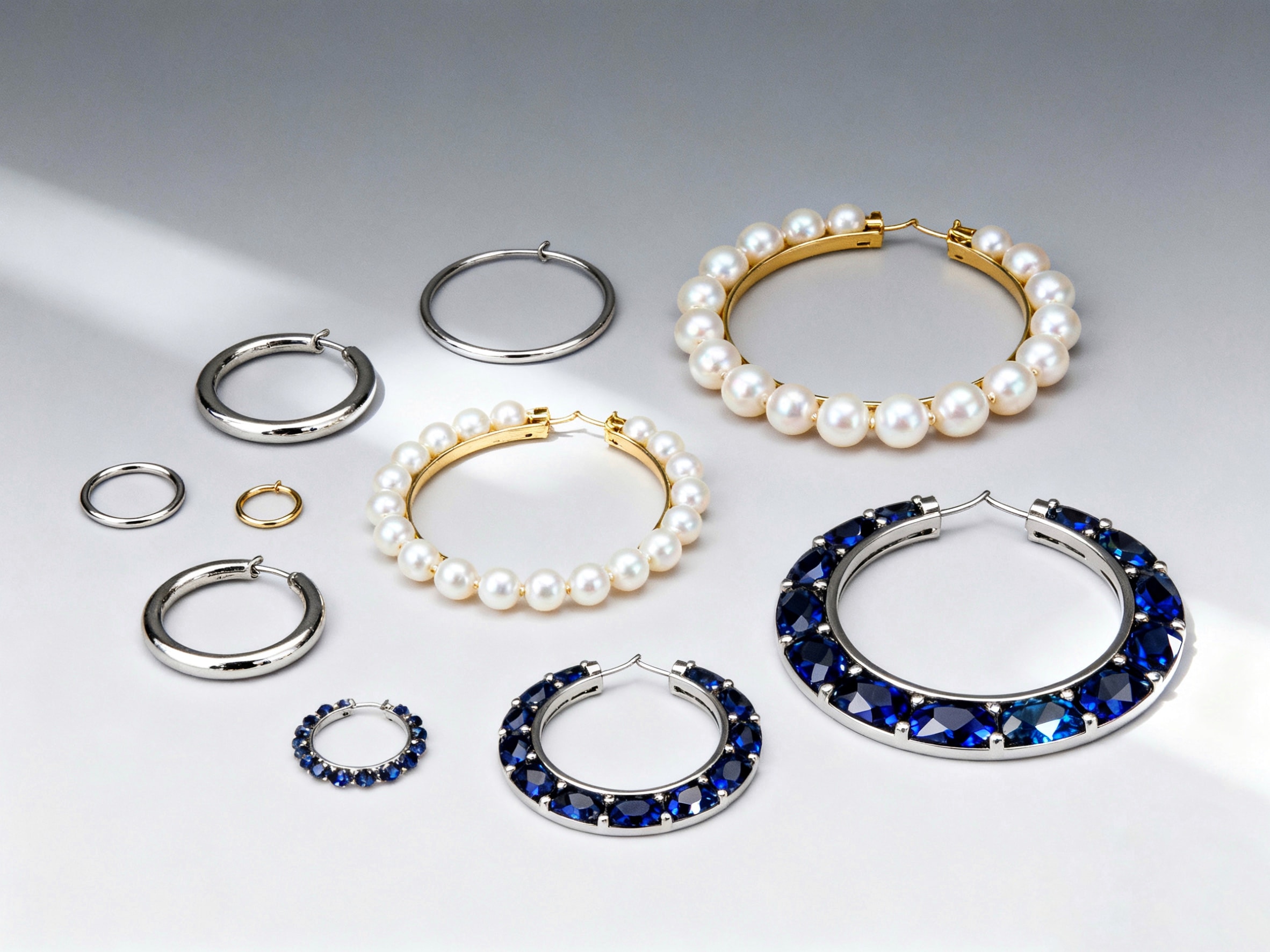Hoop earrings in various sizes.