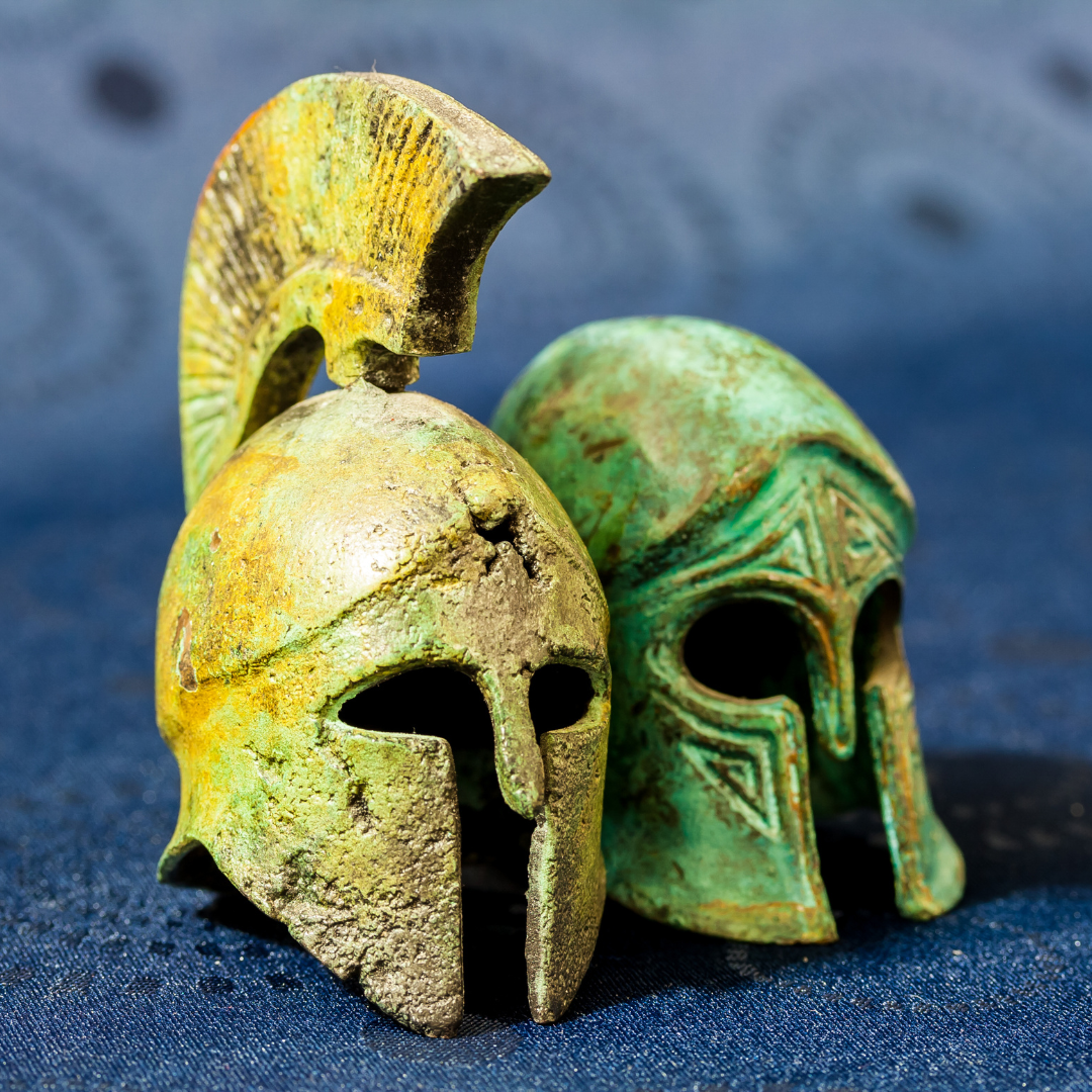 Ancient soldier helmets from the Mediterranean. 