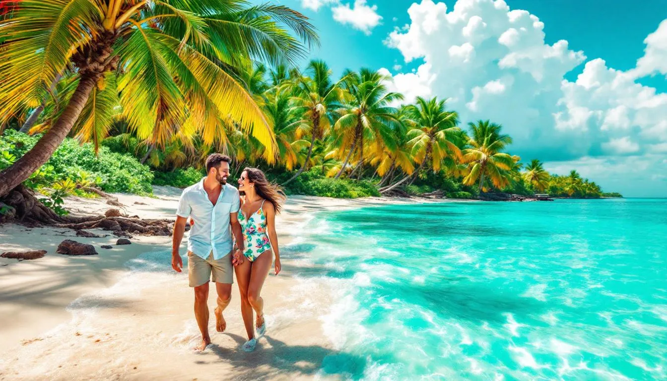A couple enjoying their engagement session on a scenic beach in Florida.