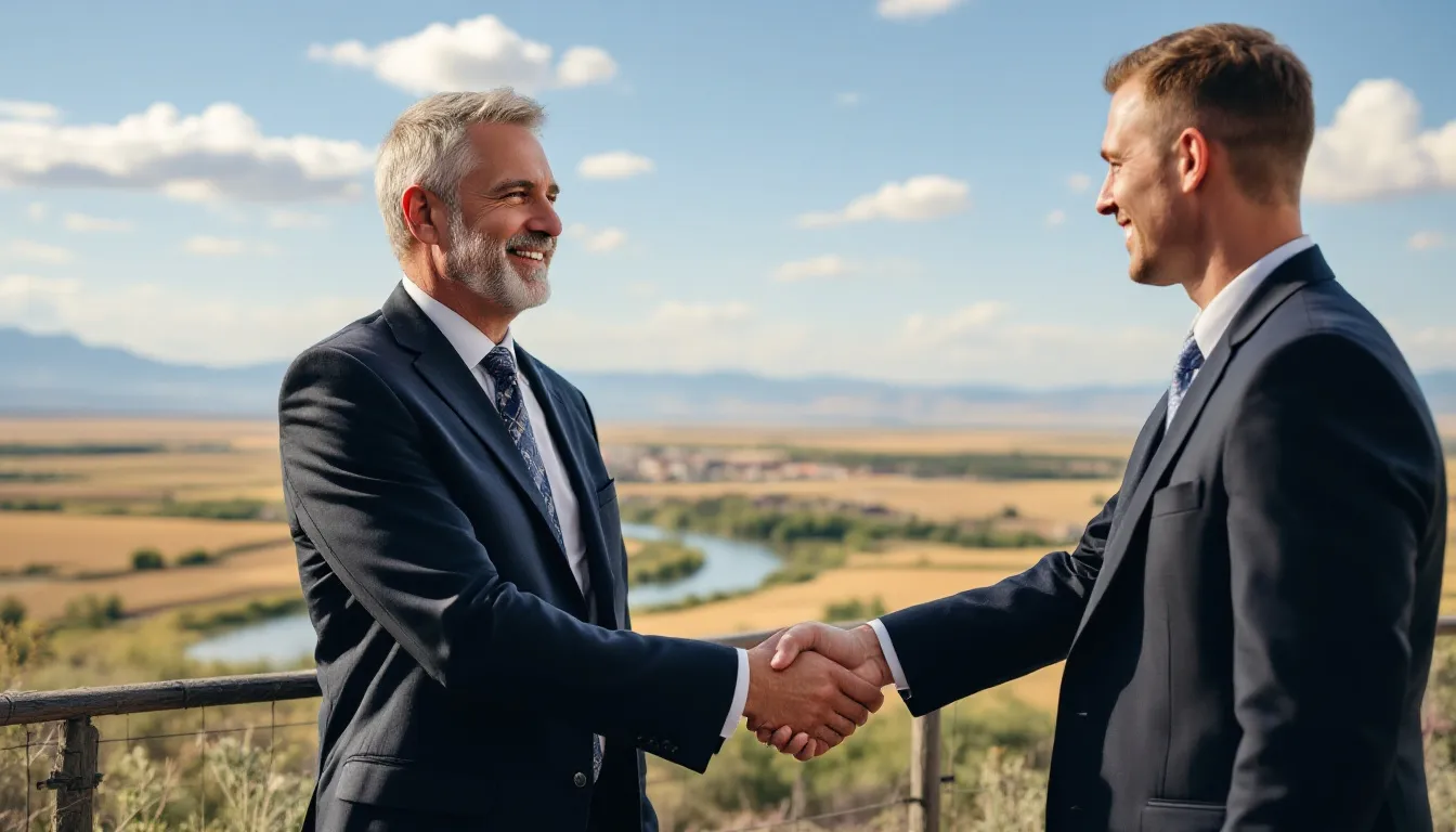 In the image, attorney Steve Johnston is shaking hands with a satisfied client against a picturesque backdrop of La Junta, Colorado, symbolizing a successful resolution of a workers compensation claim. This moment highlights the importance of experienced attorneys in navigating the legal complexities of workers compensation benefits and personal injury law.