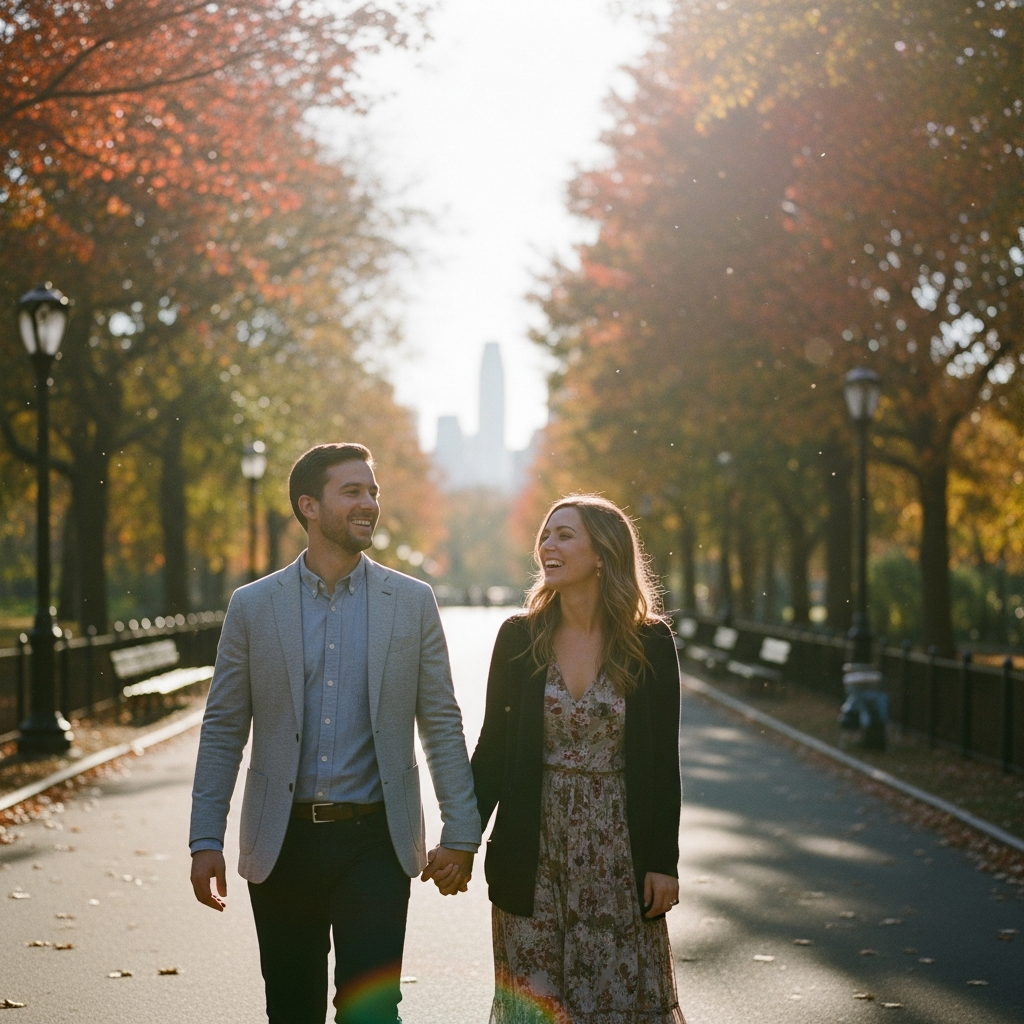 A happy couple in NYC overcoming their insecure attachment.