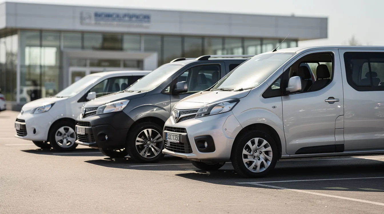 بزاف ديال الطوموبيلات ديال الكرا واقفين فصف: طوموبيل صغيرة، SUV وفورگونيت.